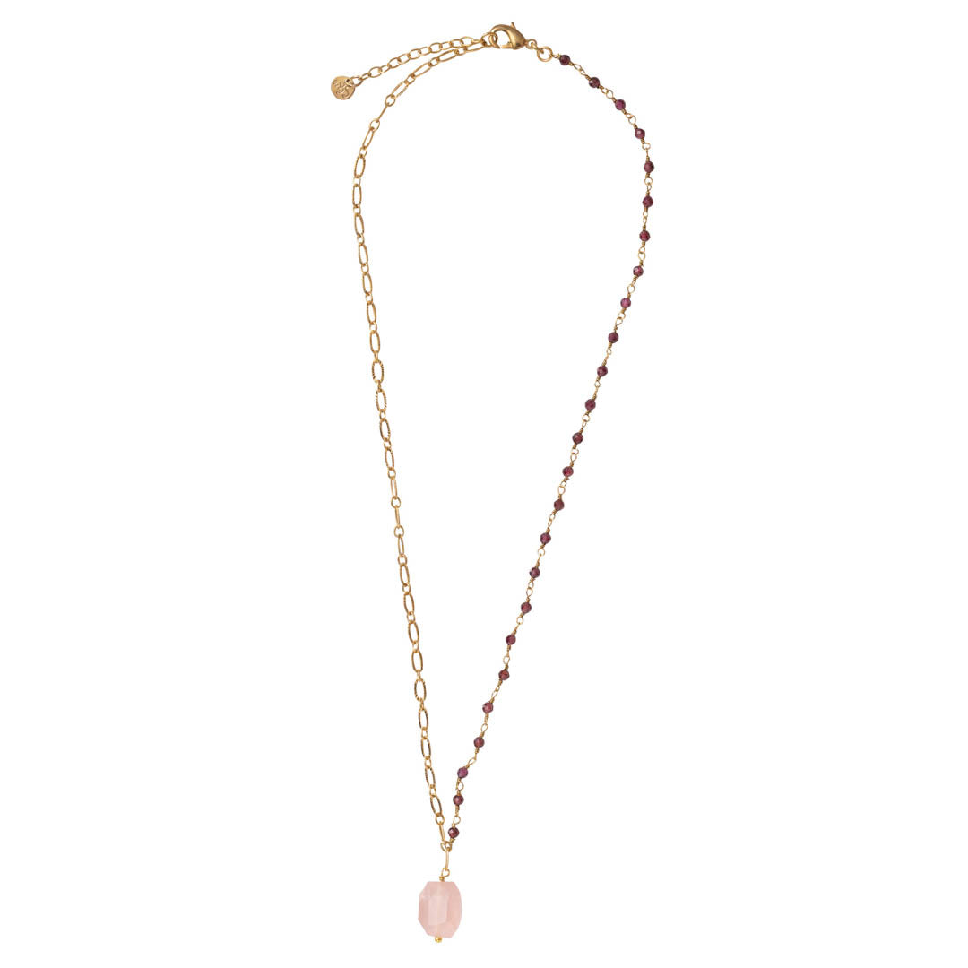 Celebration Granat Rosenquarz Gold Halskette