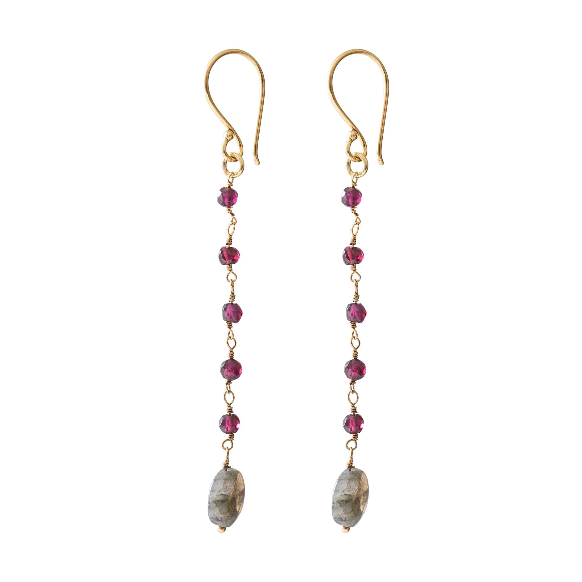 Blooming Granat Labradorit Goldohrringe