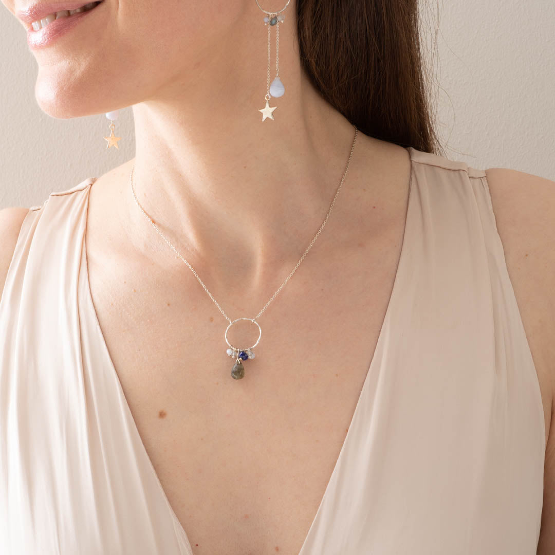 Festivity Blauer Achat Labradorit Silber Ohrringe