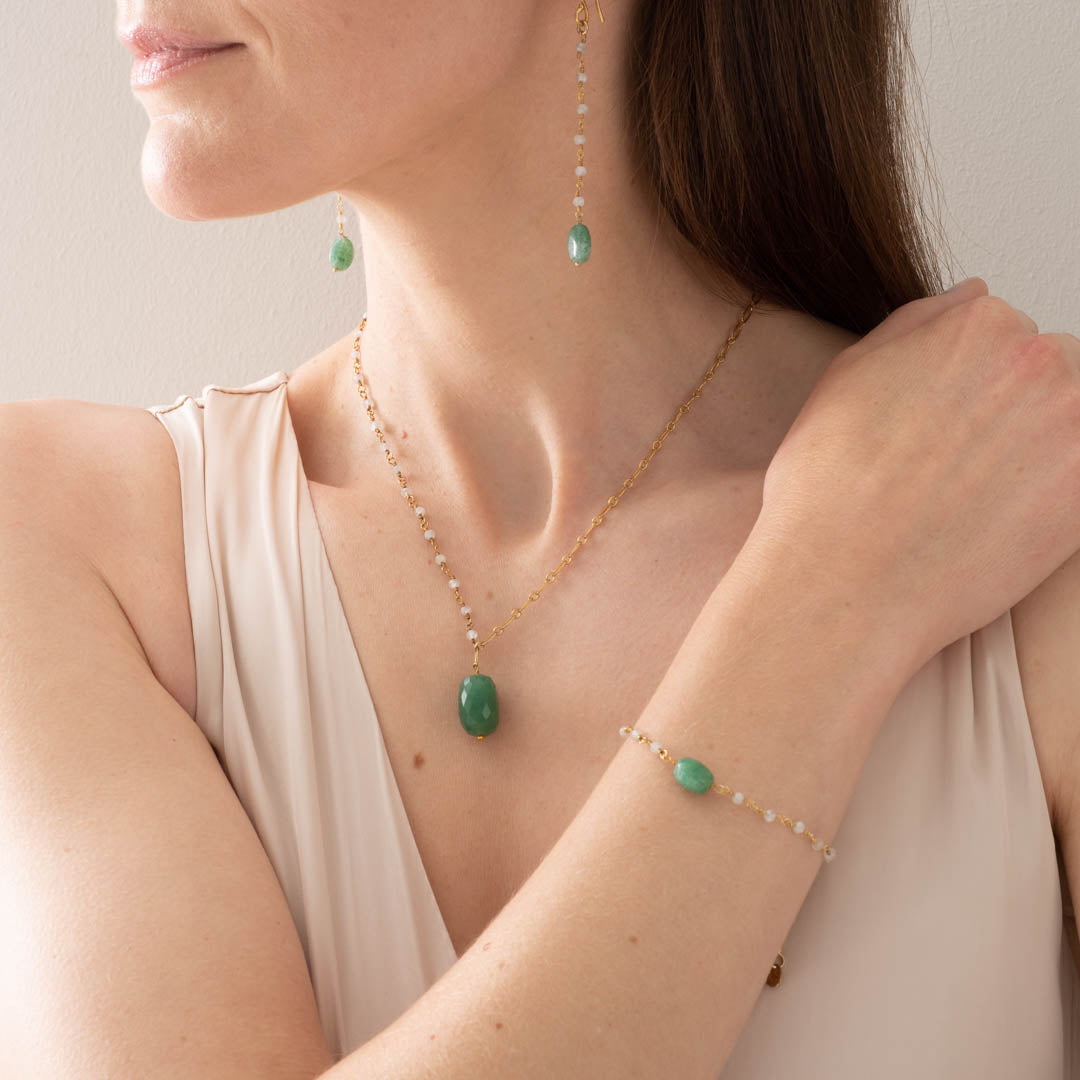 Celebration Maansteen Aventurijn Goud Ketting