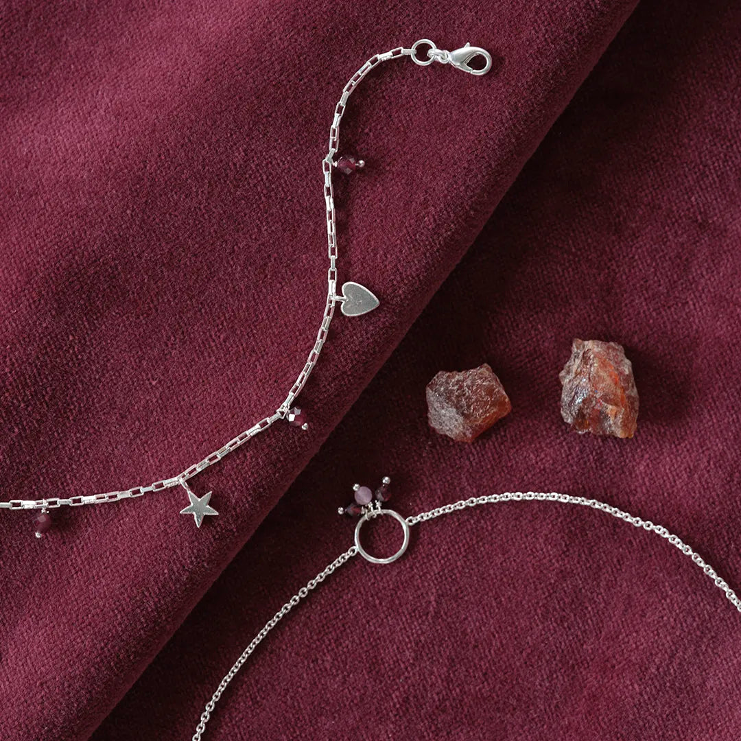 Careful Granaat Rozenkwarts Verzilverde Armband