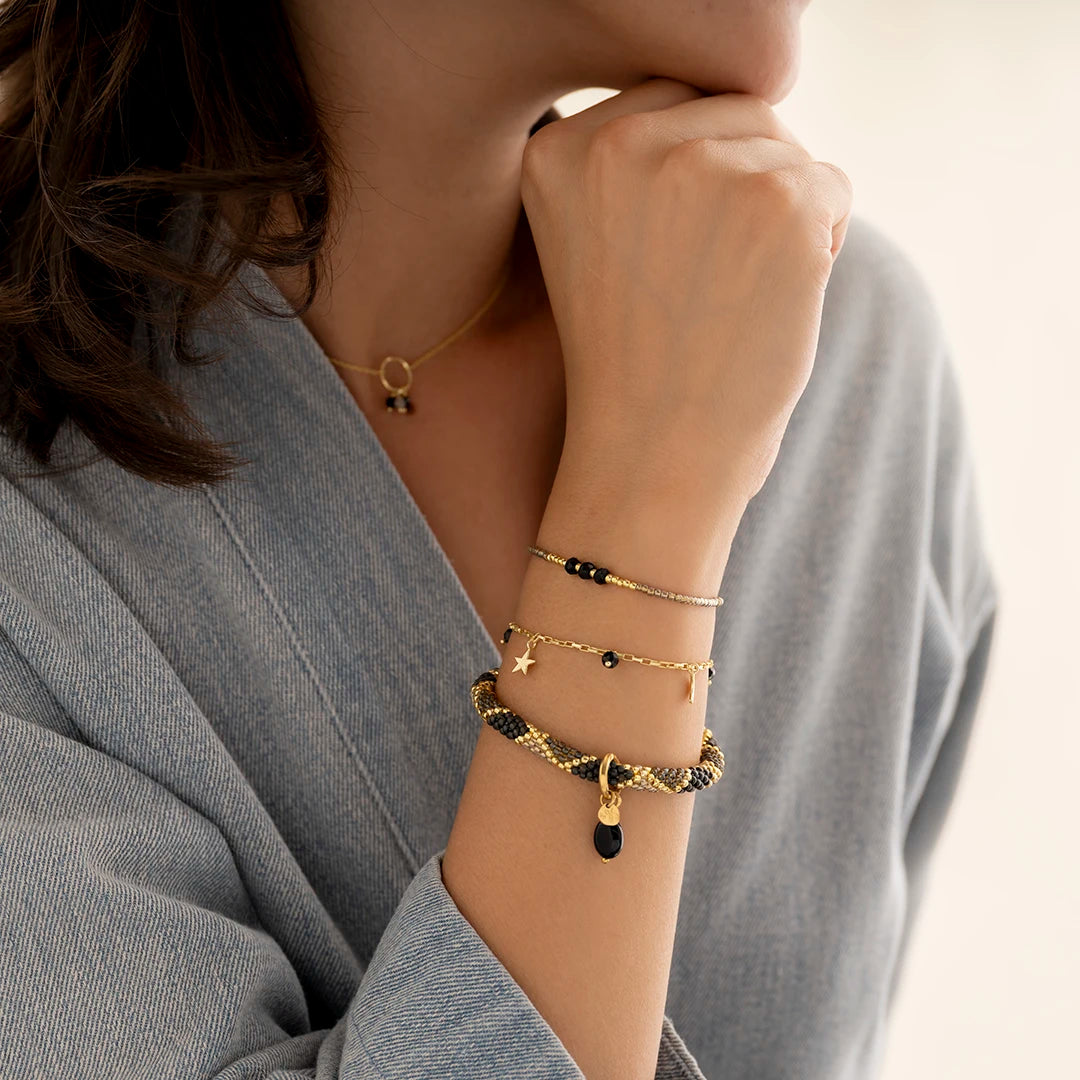 Charmed Zwarte Onyx Vergulde Armband