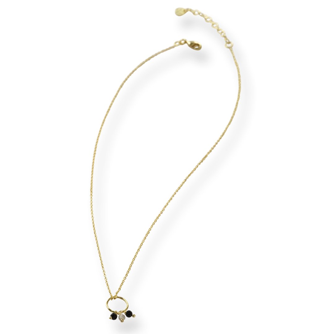 Sentiment Zwarte Onyx Labradoriet Vergulde Ketting