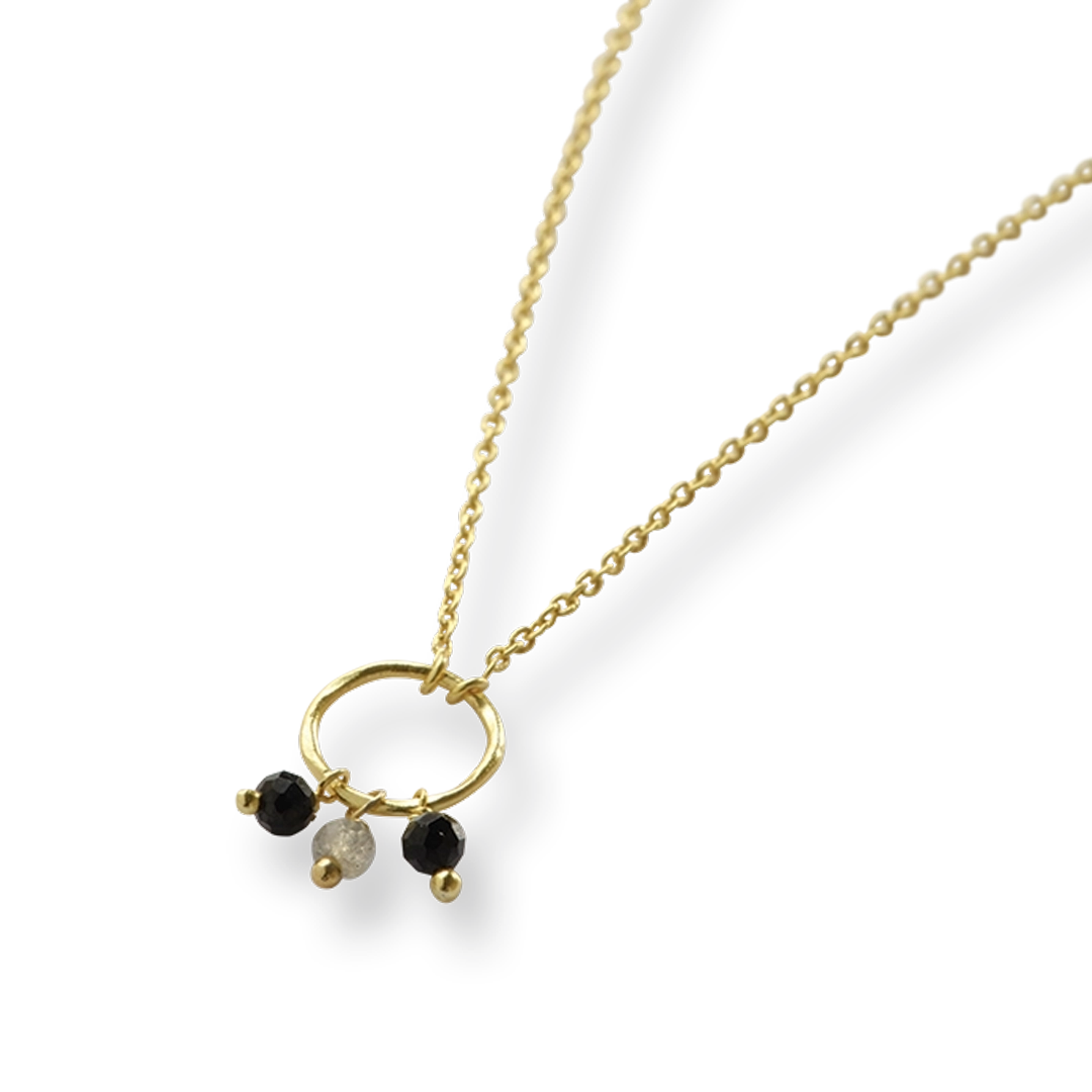 Sentiment Zwarte Onyx Labradoriet Vergulde Ketting