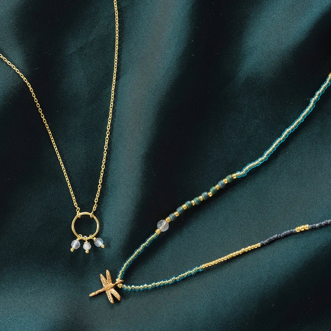 Sentiment Labradorit Mondstein vergoldete Halskette