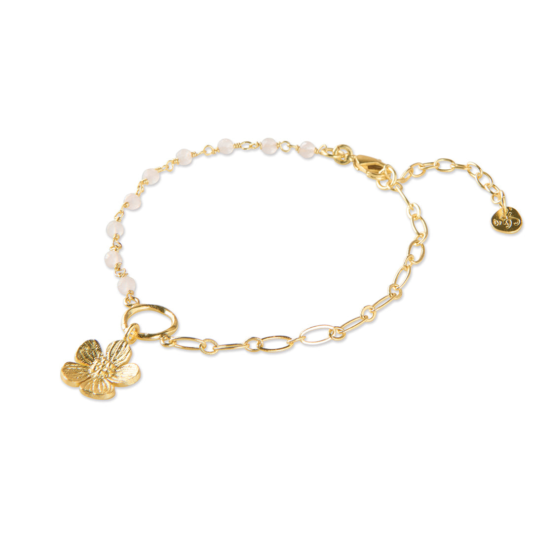 Flowing Rose Quartz Bracelet Gold Plated