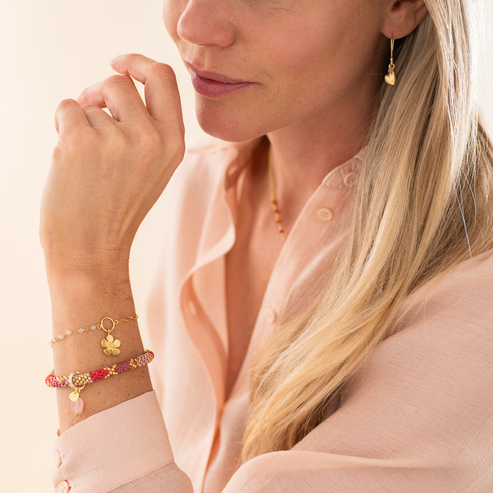 Flowing Rose Quartz Bracelet Gold Plated