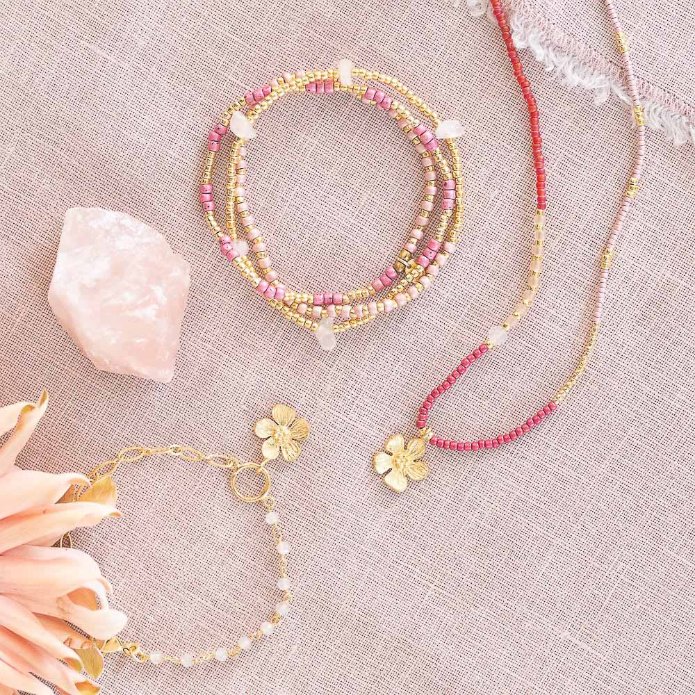 Flowing Rose Quartz Bracelet Gold Plated