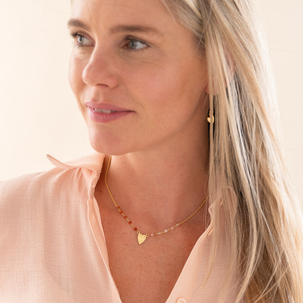 Truthful Rose Quartz Carnelian Necklace Gold Plated