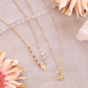 Truthful Rose Quartz Carnelian Necklace Gold Plated