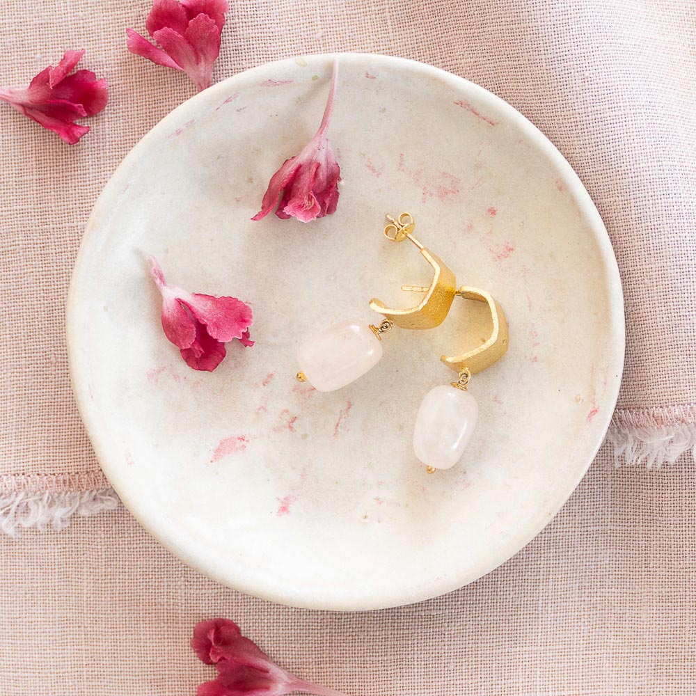 Honest Rozenkwarts Vergulde Oorbellen