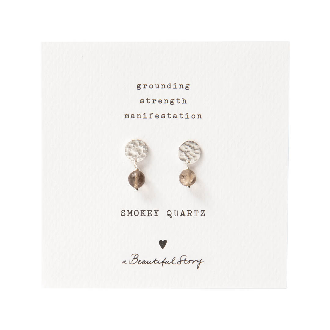 Mini Coin Rauchquarz versilberte Ohrringe