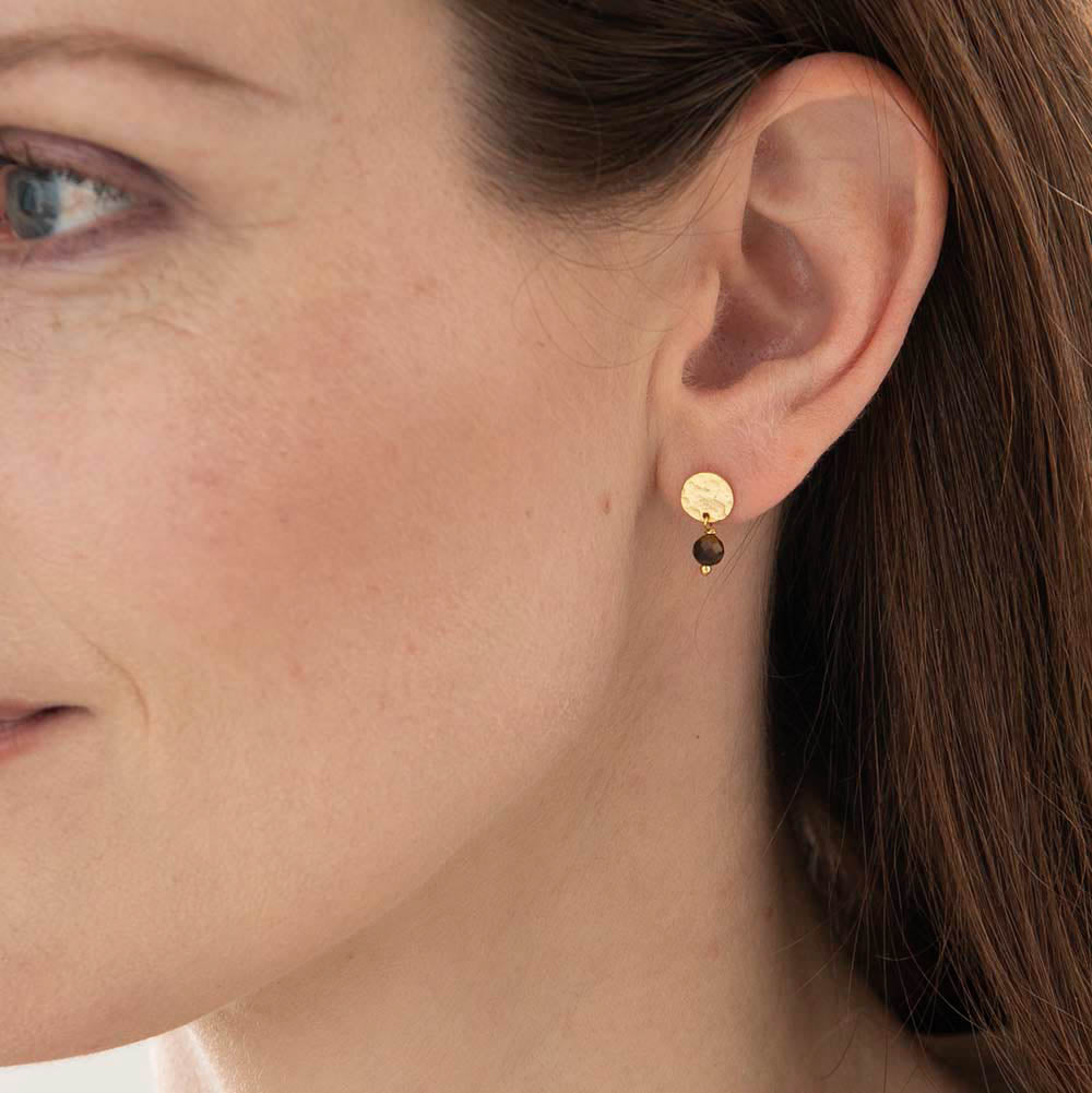 Mini Coin Tigerauge vergoldete Ohrringe