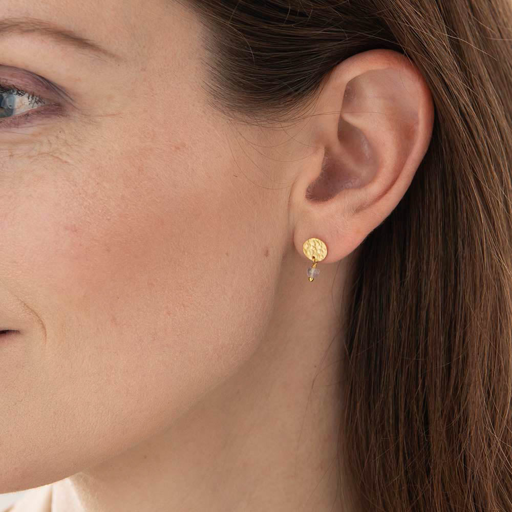 Mini Coin Blauer Spitzenachat vergoldete Ohrringe