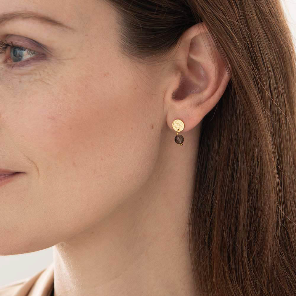 Mini Coin Rauchquarz vergoldete Ohrringe