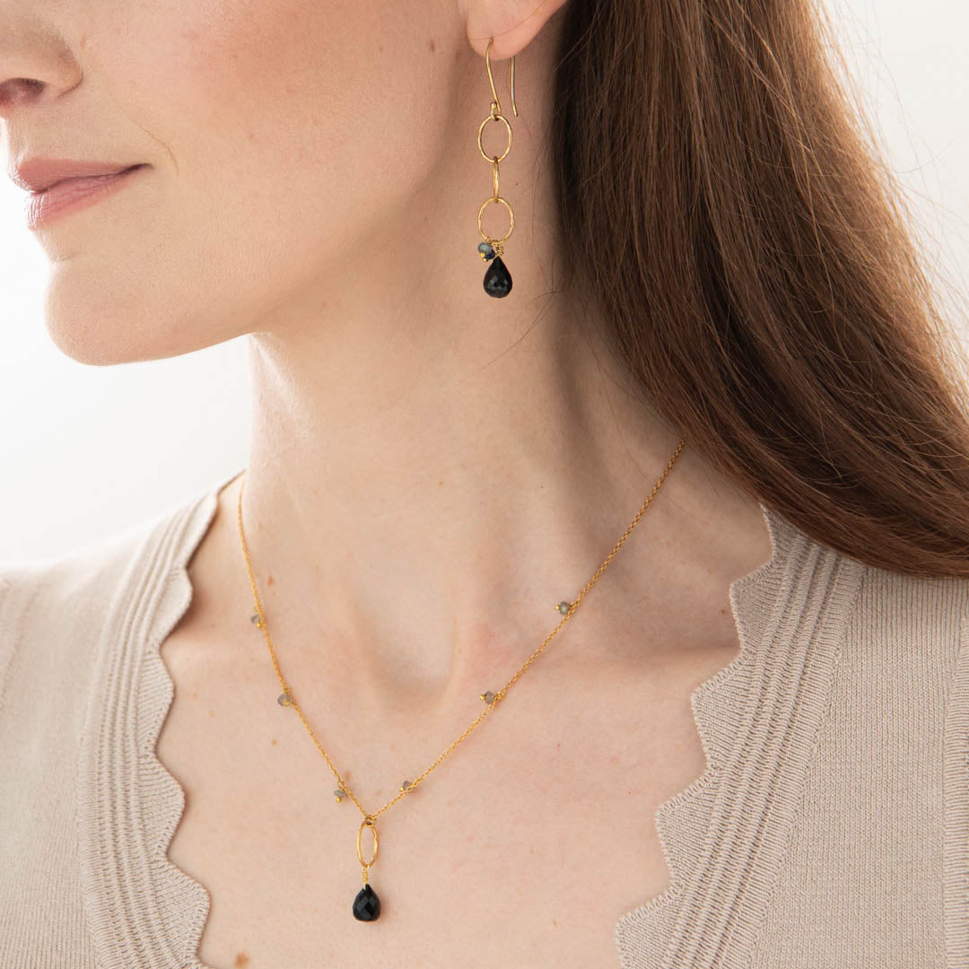 Glowing Schwarzer Onyx Mix Gold Ohrringe