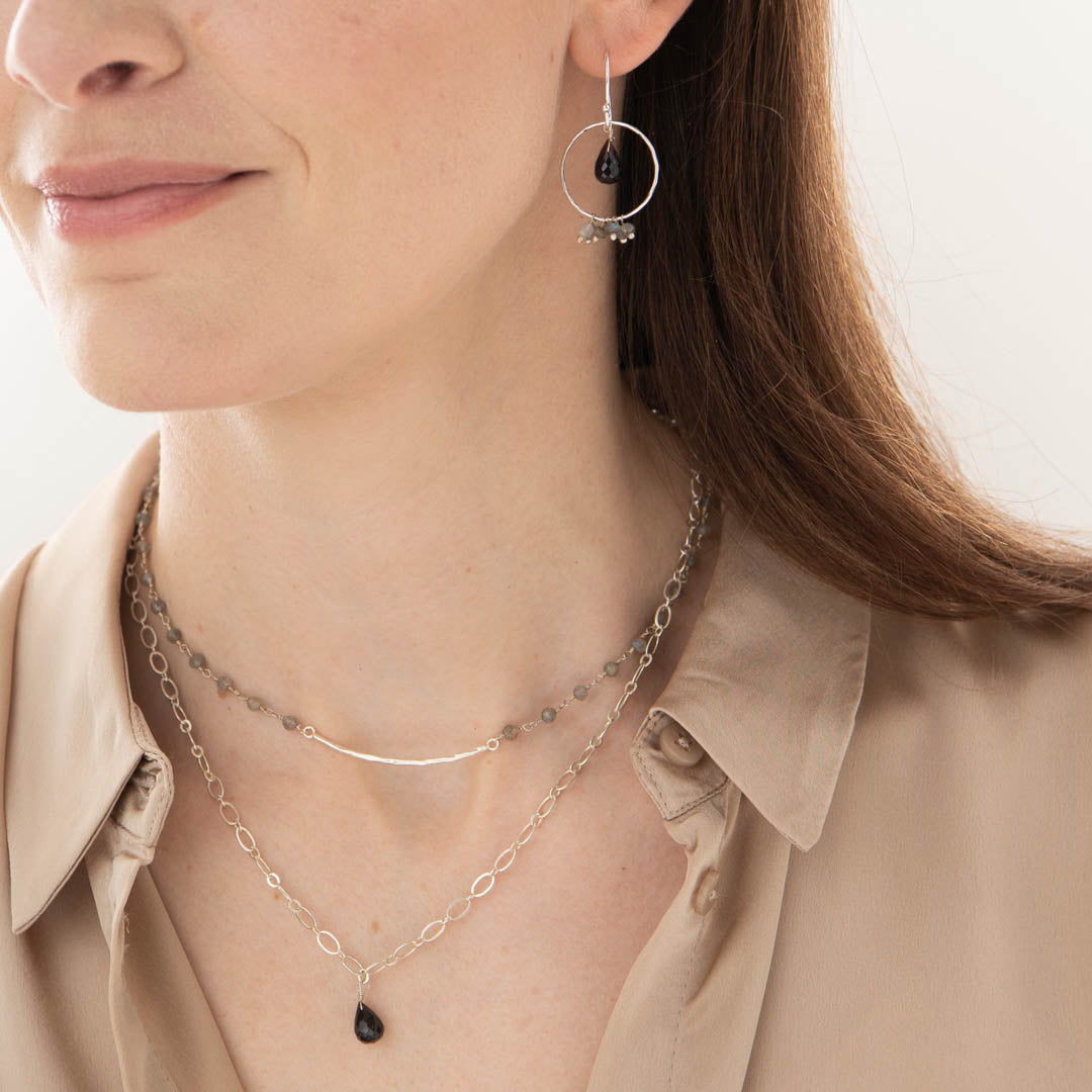 Fireworks Granaat Labradoriet Zilver Oorbellen