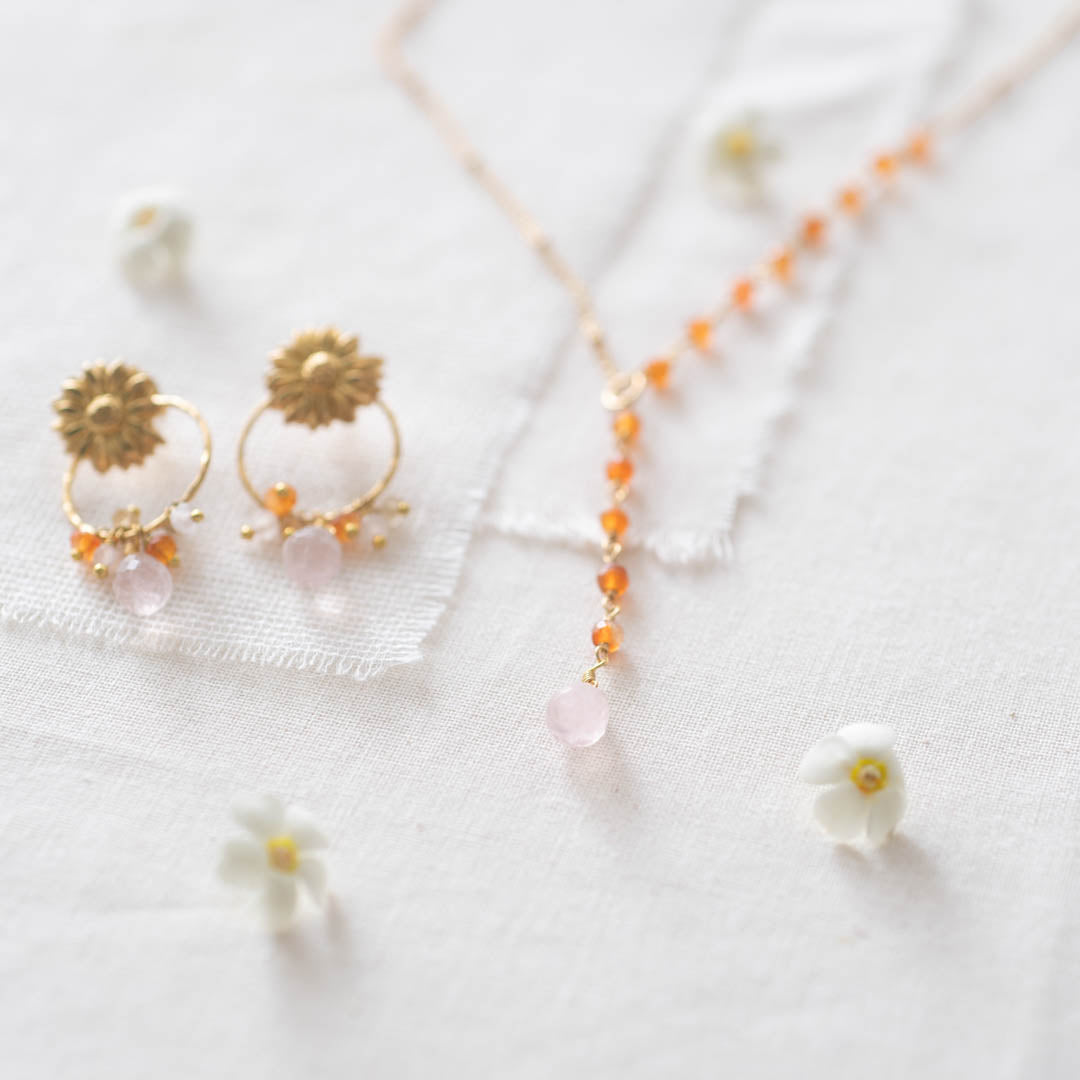 Dawn Carnelian Rose Quartz Gold Plated Necklace