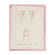 Geschenkset Open Heart Rosenquarz versilbert