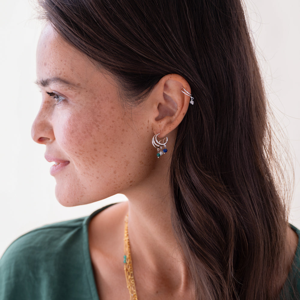 Enchanted Aventurin Mondstein Lapislazuli versilberte Ohrringe