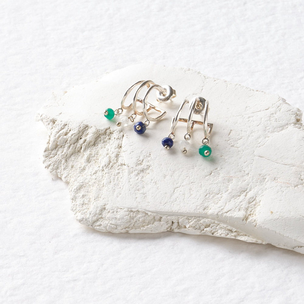 Enchanted Aventurin Mondstein Lapislazuli versilberte Ohrringe