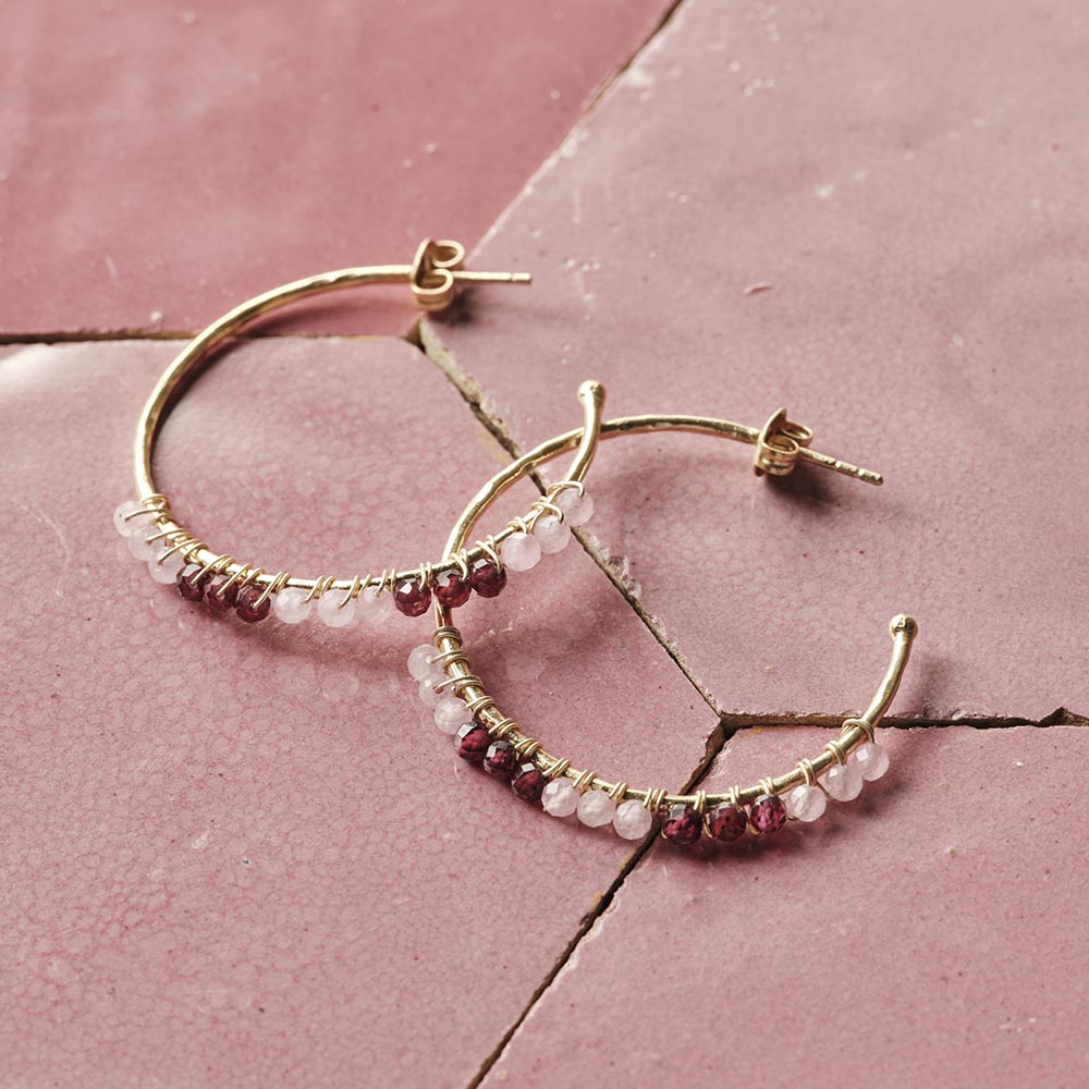 Muse Rozenkwarts Granaat Oorbellen