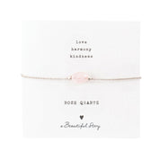 Edelsteinkarte Rosenquarz silberfarbiges Armband