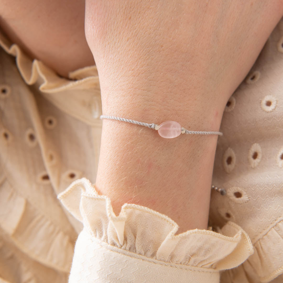 Stalen armband bol met rozenkwarts | -NL Stalen armband bol met rozenkwarts | -NL
