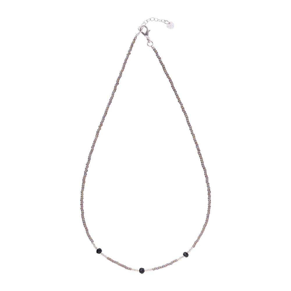 Brightly Zwarte Onyx Zilverkleurige Ketting