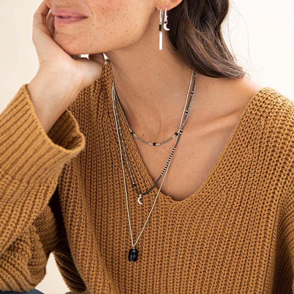 Brightly Zwarte Onyx Zilverkleurige Ketting