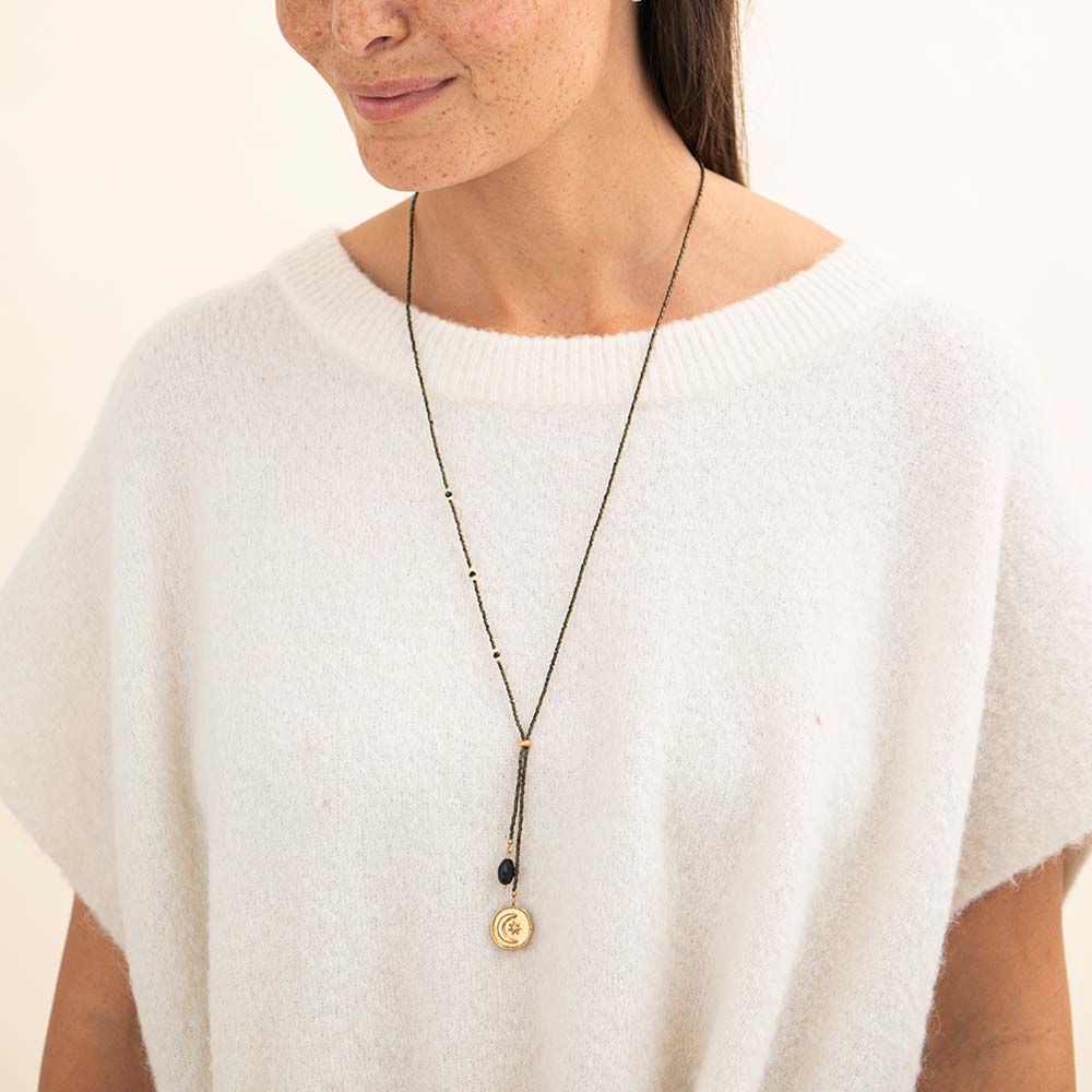 Purpose Schwarzer Onyx goldfarbige Halskette