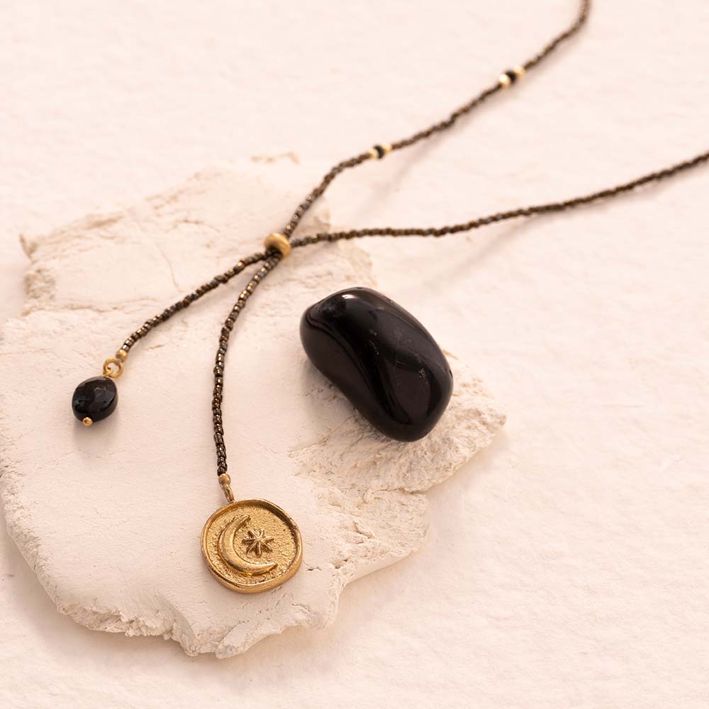 Purpose Schwarzer Onyx goldfarbige Halskette