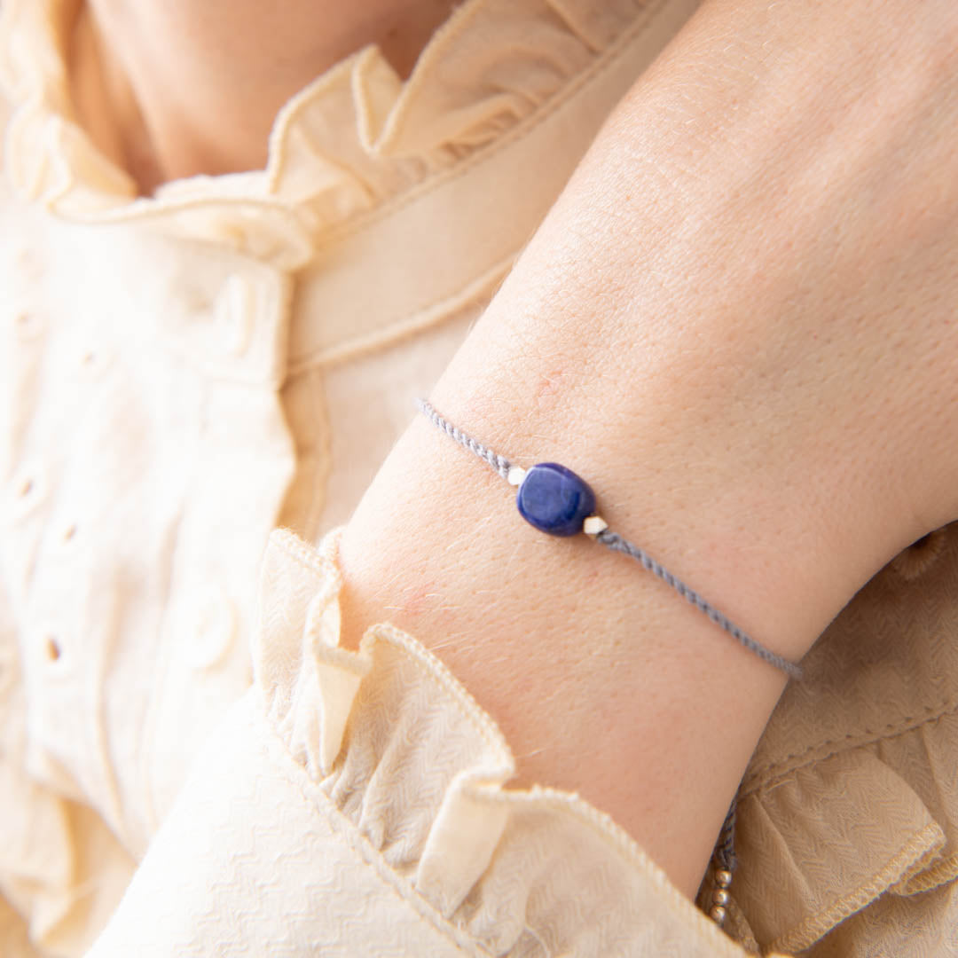 Edelsteenkaart Lapis Lazuli Zilverkleurige Armband