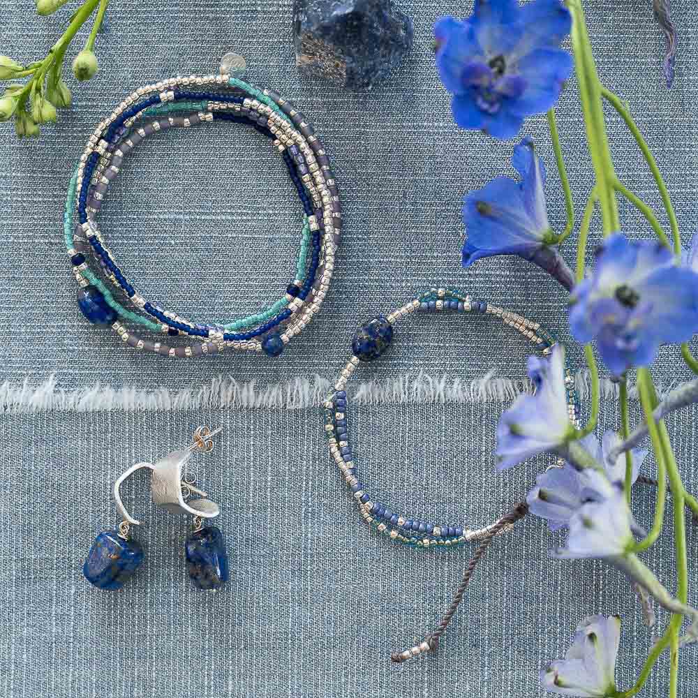 Shining Lapis Lazuli Bracelet Silver Colored