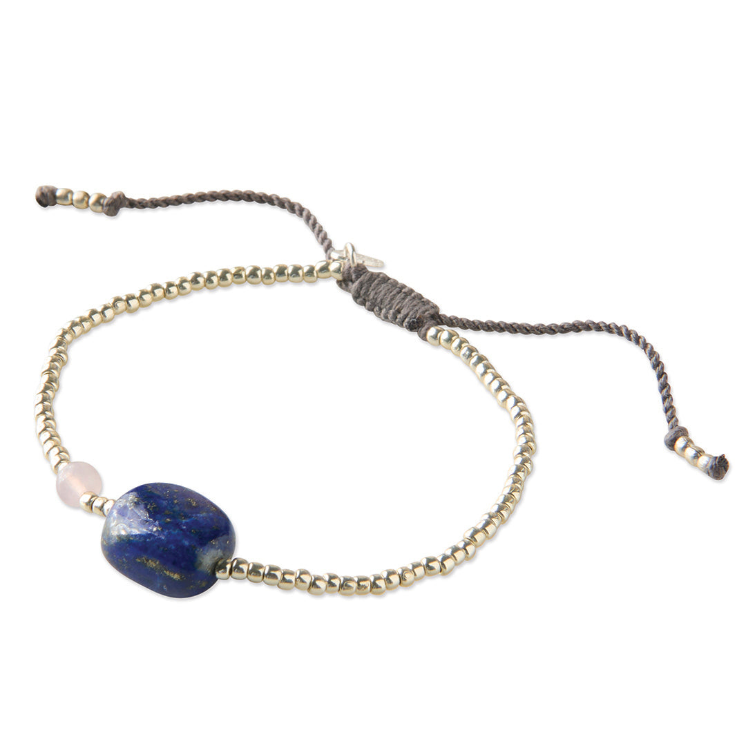 Surprise Lapis Lazuli Rose Quartz Bracelet Silver Colored