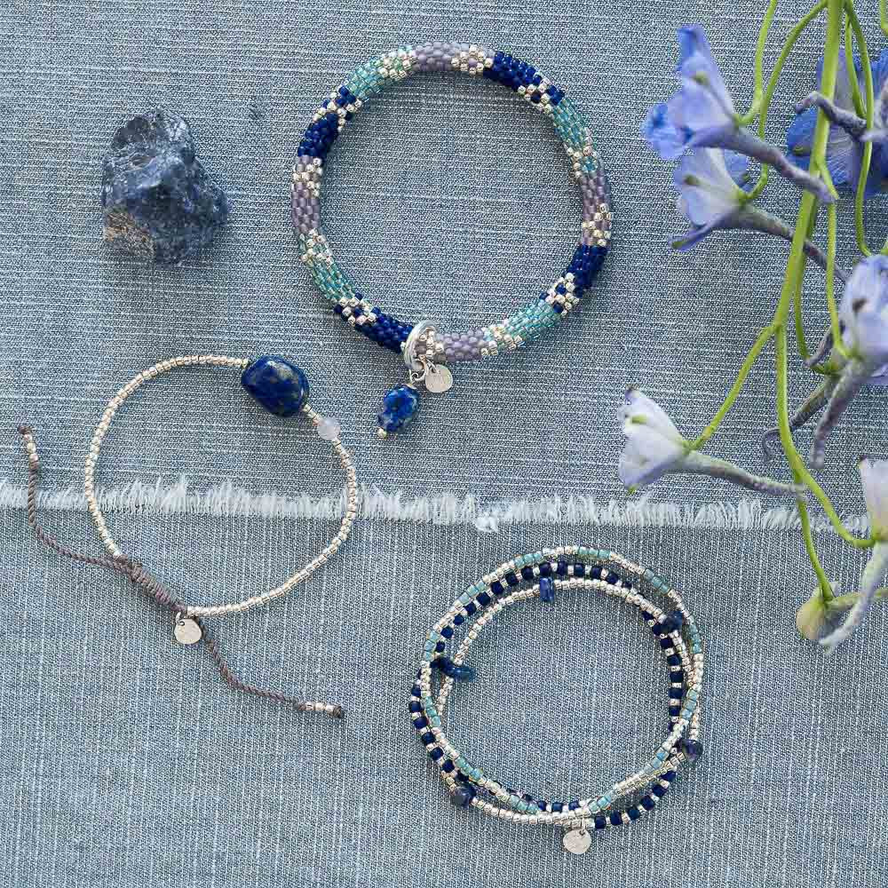Surprise Lapis Lazuli Rose Quartz Bracelet Silver Colored