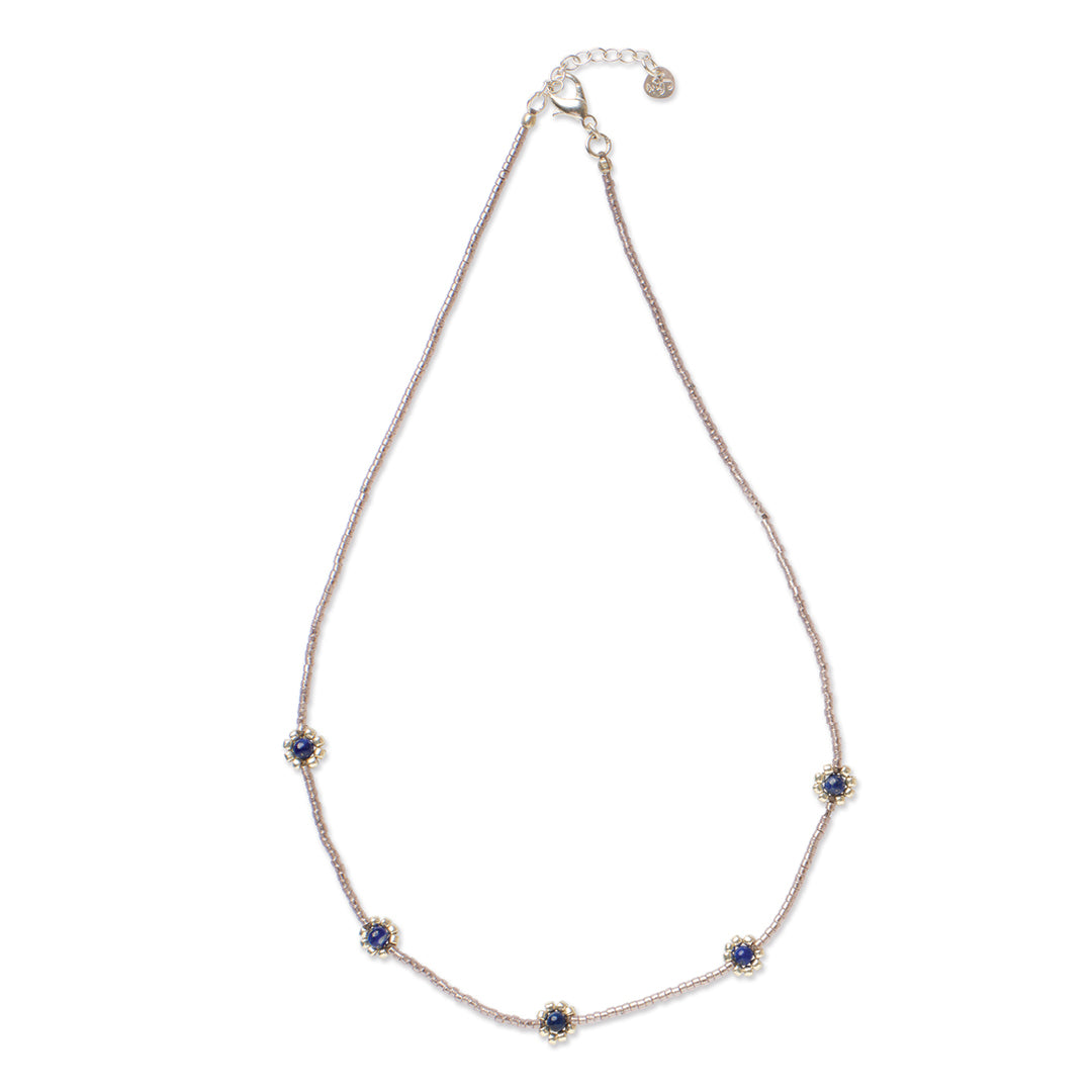 Flourish Lapis Lazuli Necklace Silver Colored
