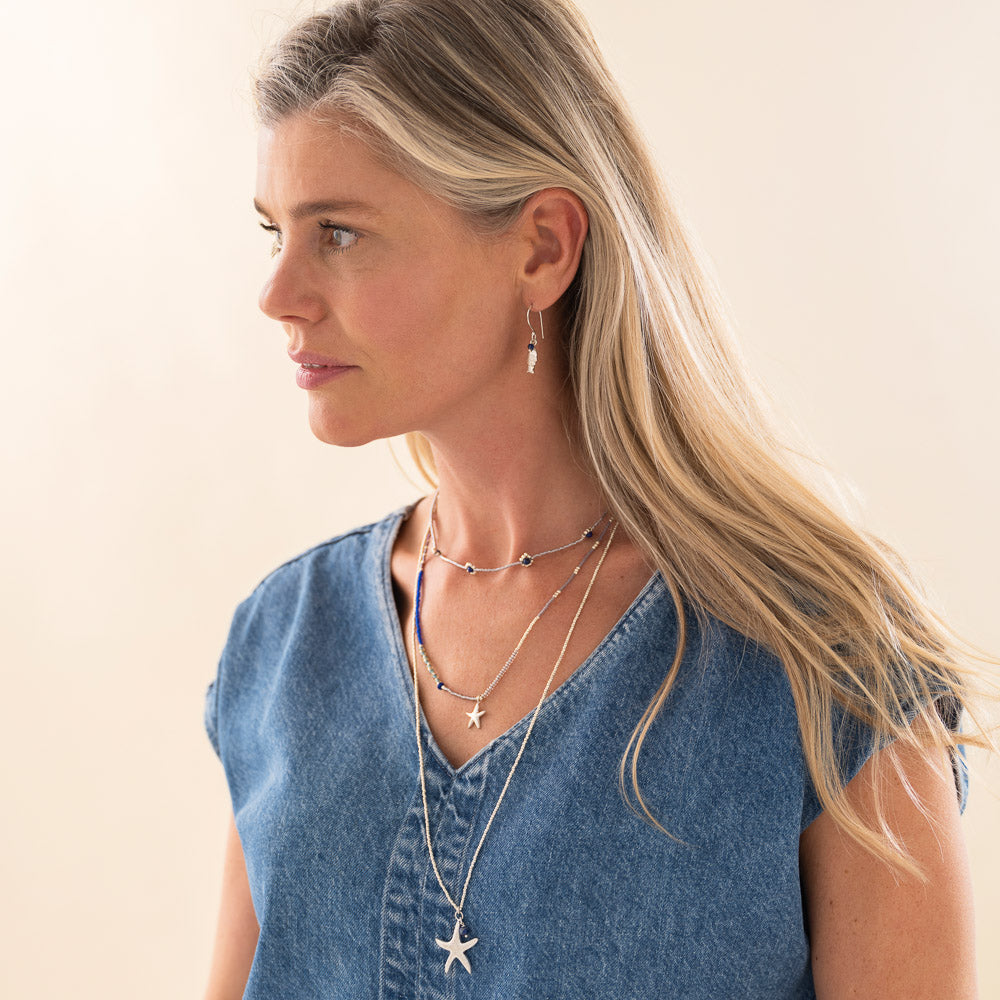 Flourish Lapis Lazuli Necklace Silver Colored