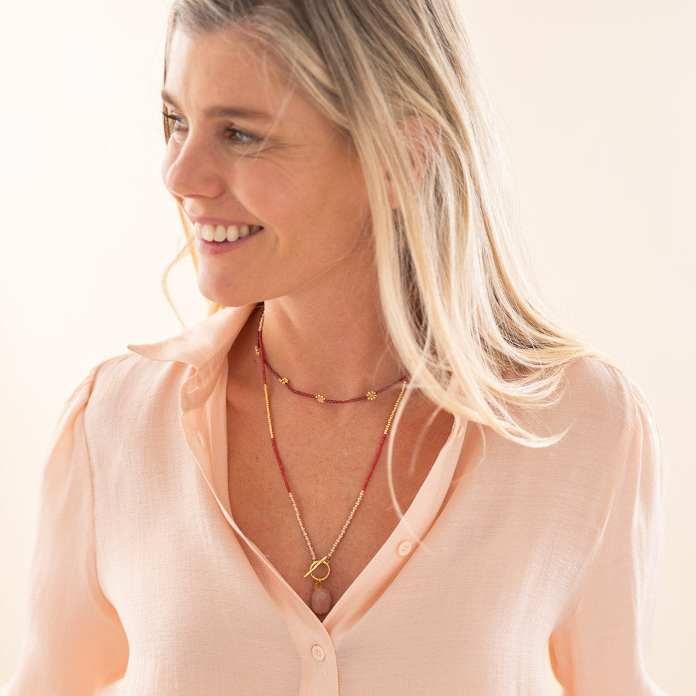 Flourish Rose Quartz Necklace Gold Colored