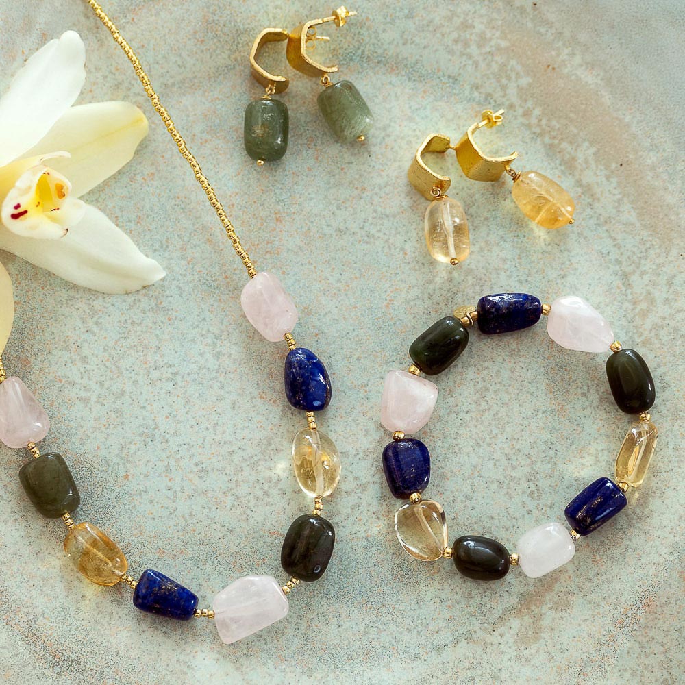 Excessive Rose Quartz Mix Necklace Gold Colored