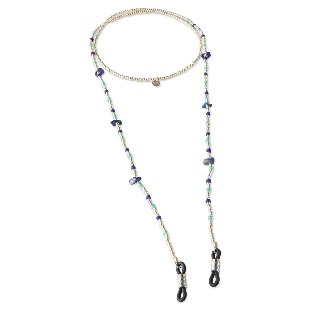 Enlighten Lapis Lazuli Zilverkleurige Brillenkoord