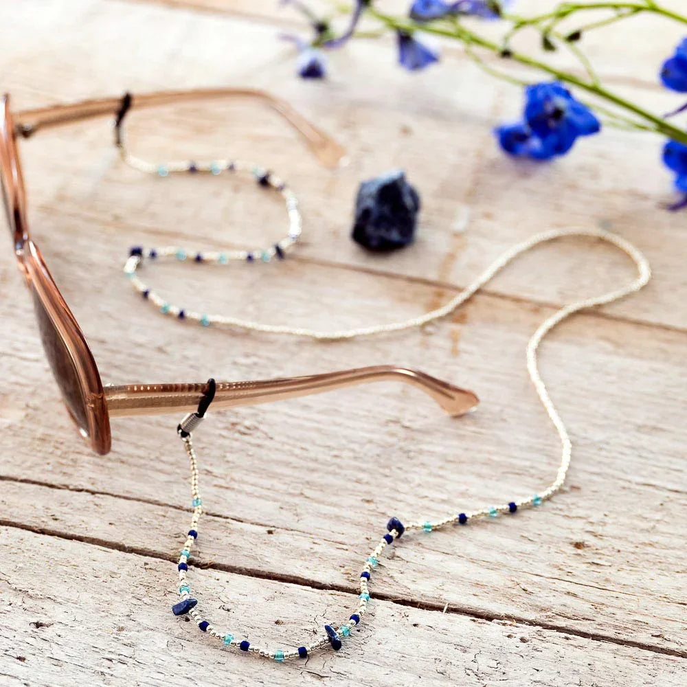 Enlighten Lapis Lazuli Zilverkleurige Brillenkoord