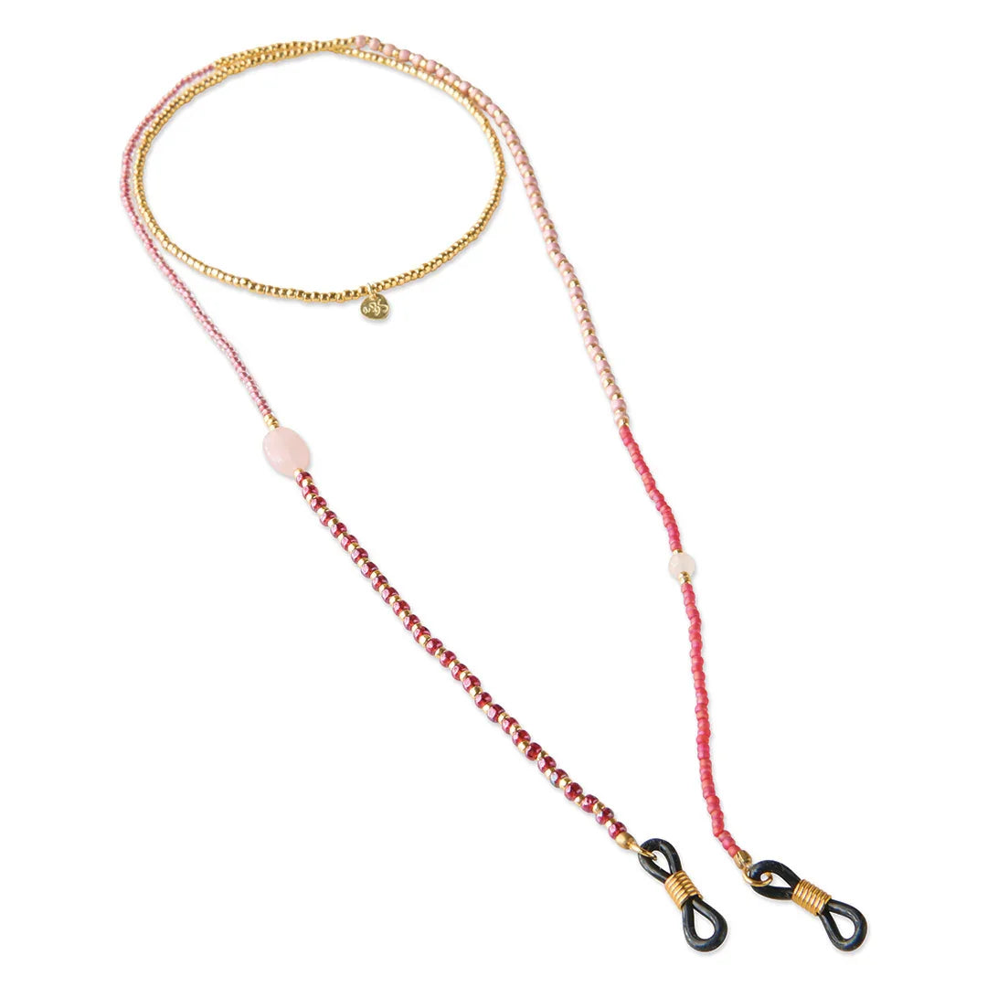 Unified Rosenquarz goldfarbige Brillenkette