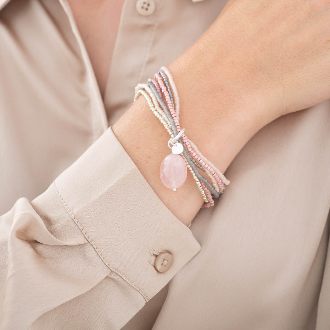 Nirmala Rosenquarz versilbertes Armband