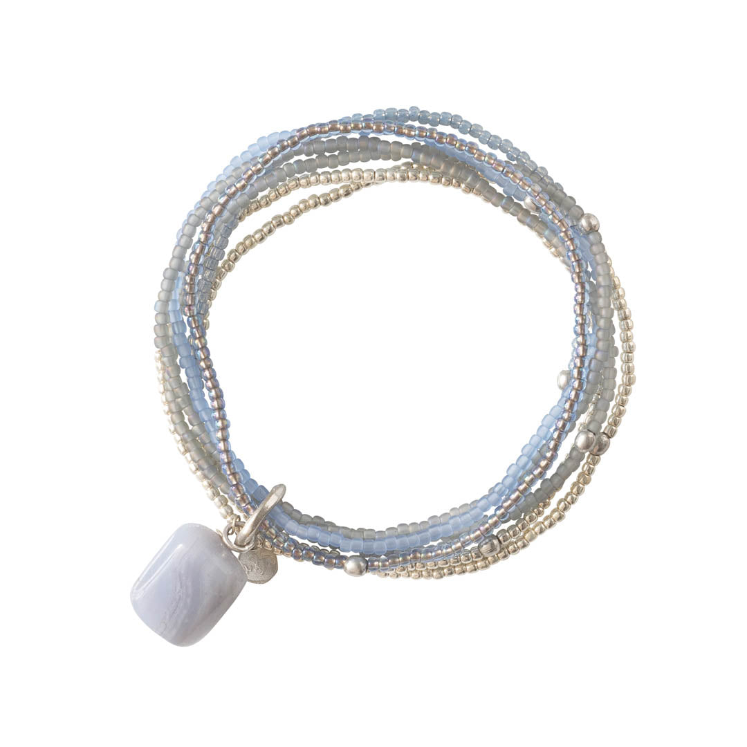 Nirmala Blauer Achat versilbertes Armband