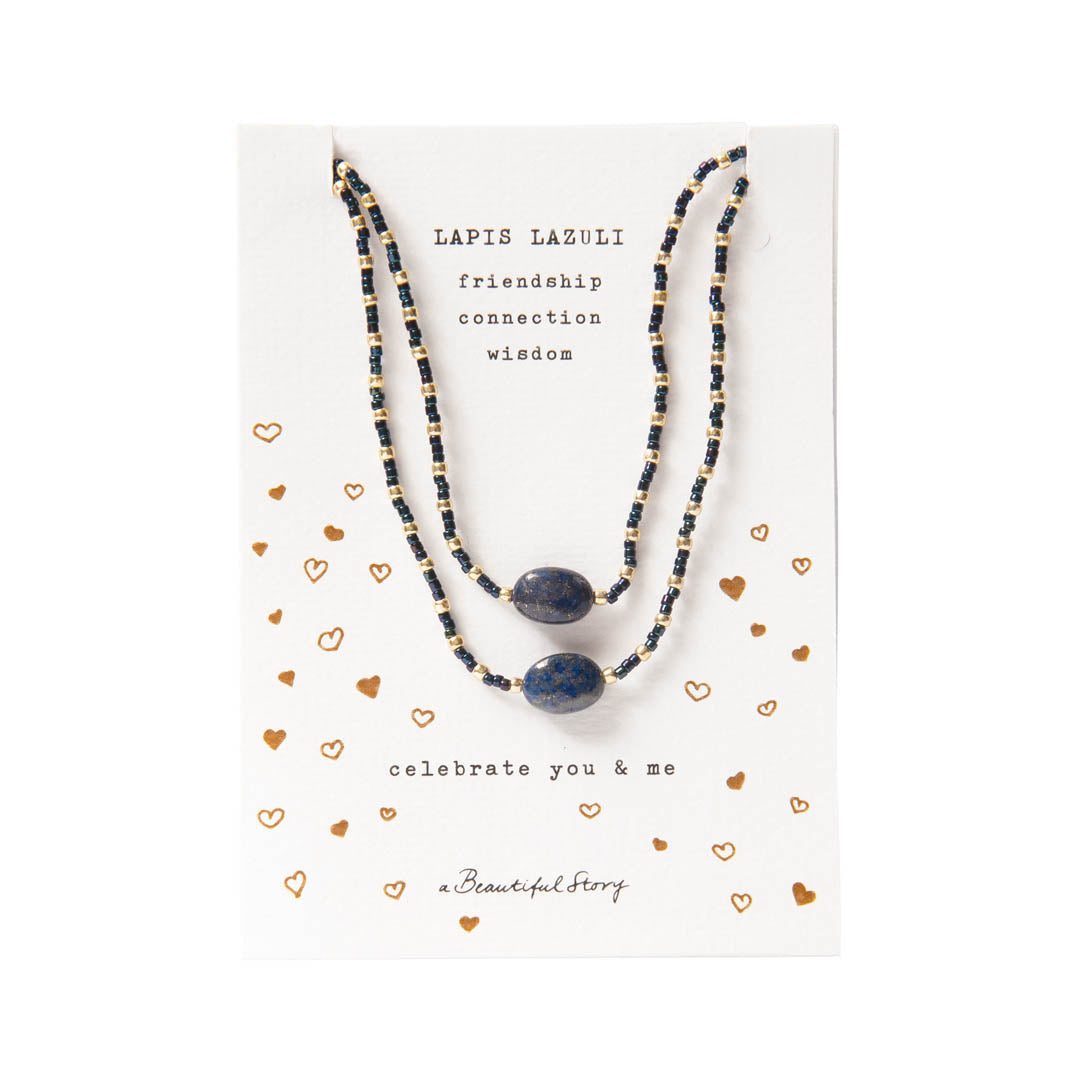 Edelsteenkaart Ketting You & Me Lapis Lazuli Goud
