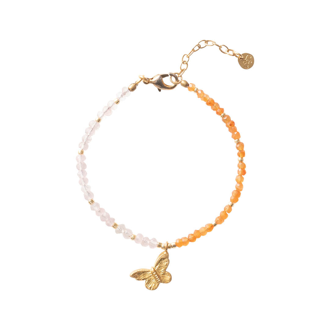 Impression Rosenquarz Karneol goldfarbiges Armband