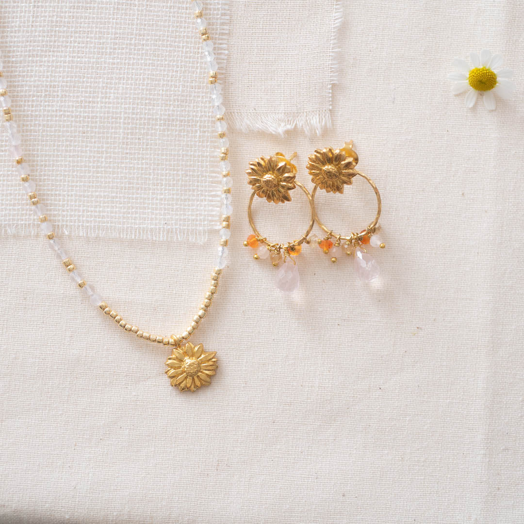 Ambition Rosenquarz Mondstein goldfarbige Halskette