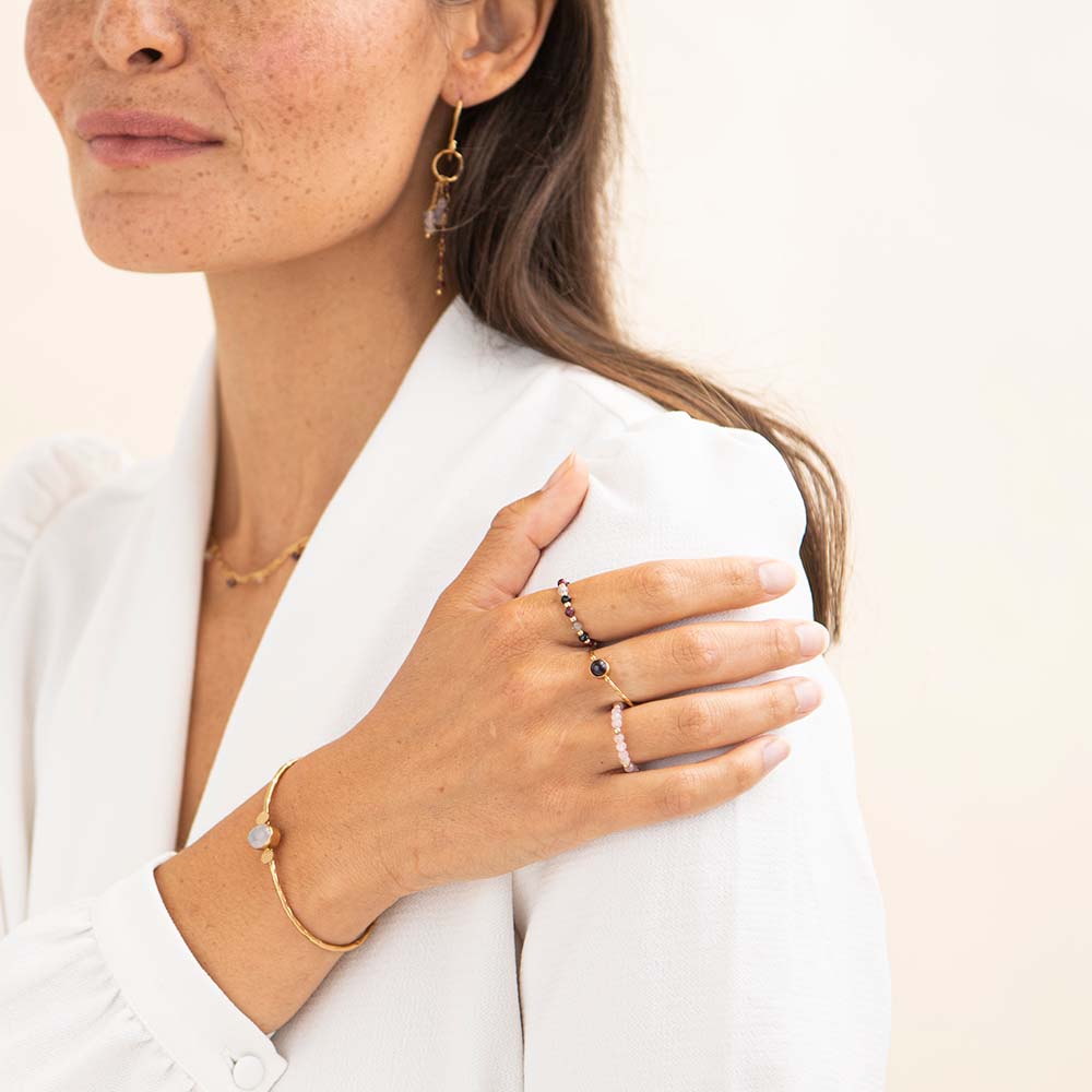 Dedicated Rosenquarz goldfarbiger Ring