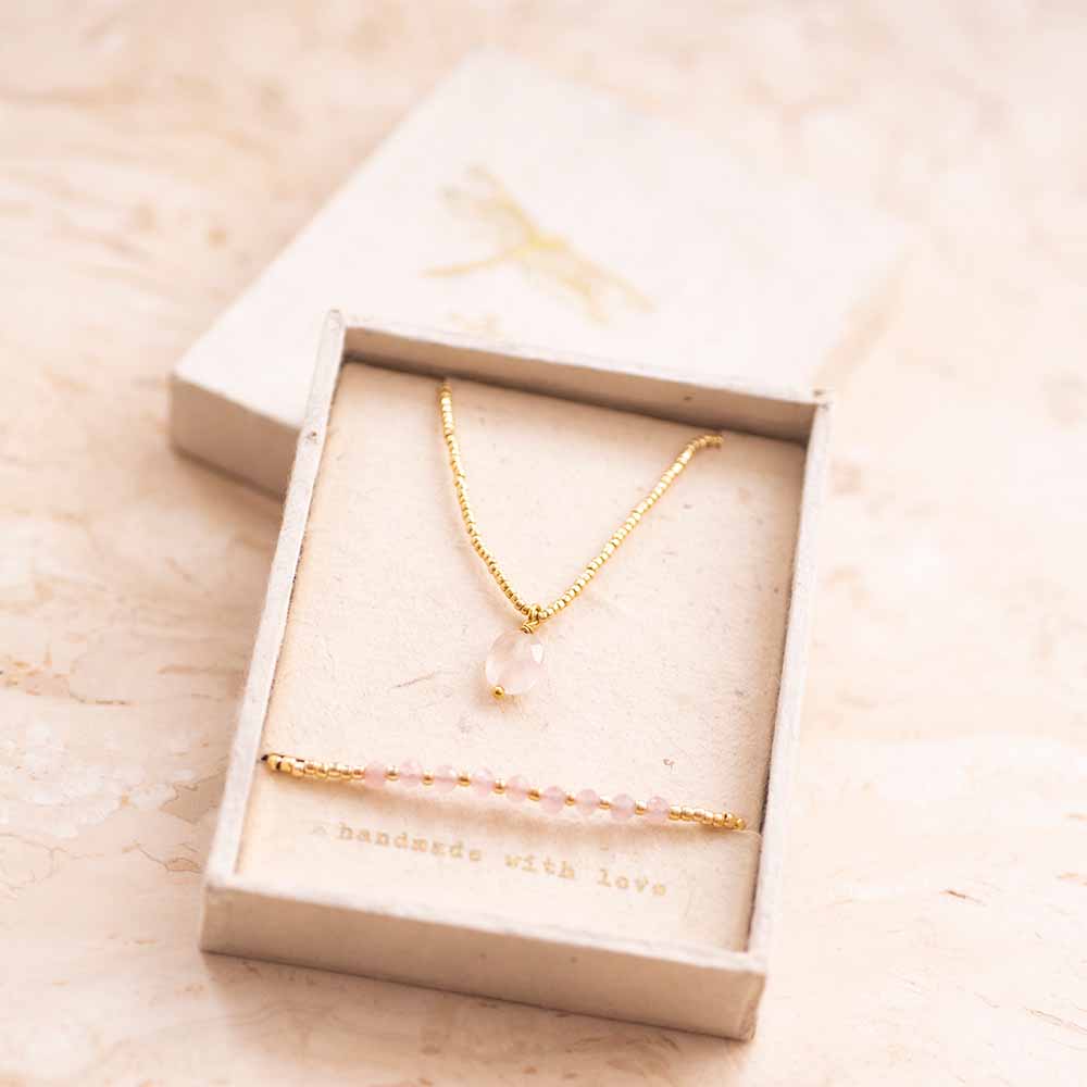 Geschenkset Love Rosenquarz Vergoldet